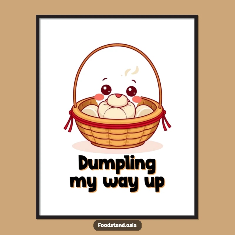 Funny Dim Sum Digital Print: Beaming Basket Steaming Bun Wall Art Gift