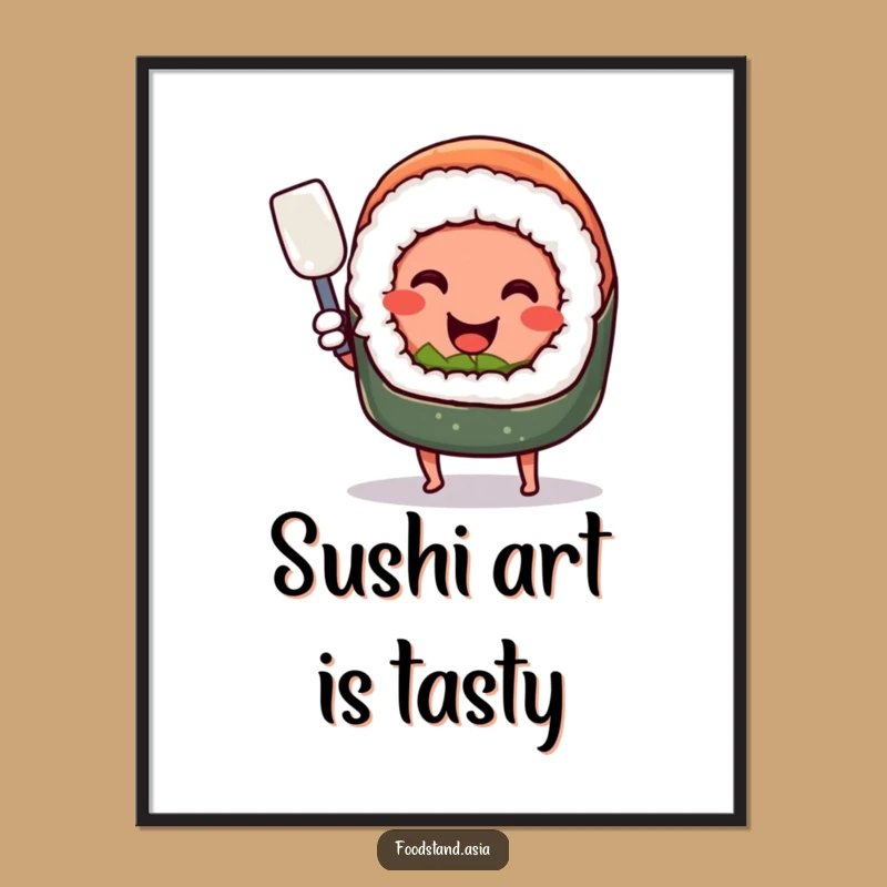 Funny Sushi Spatula Digital Art: Smiling Chef Instant Download