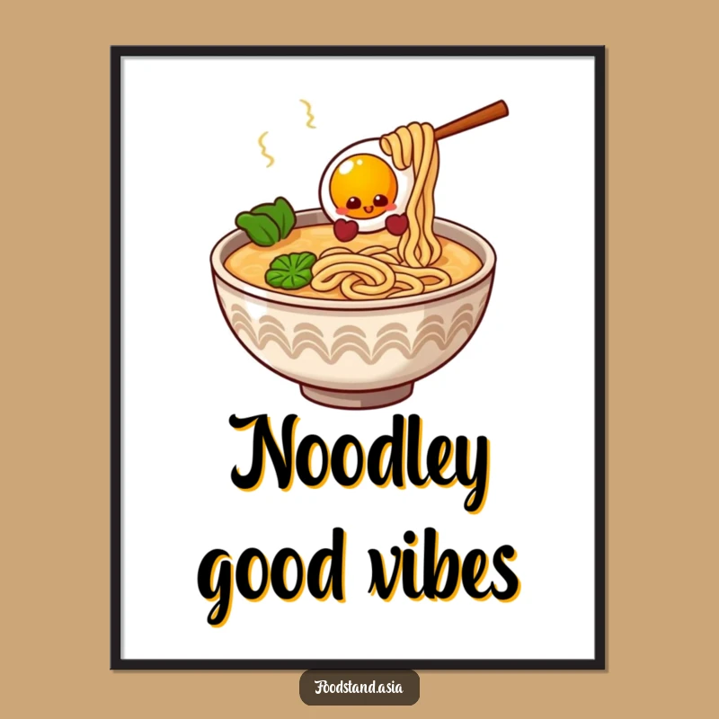 Funny Ramen Digital Print: Giggling Noodles Egg Wall Art Gift