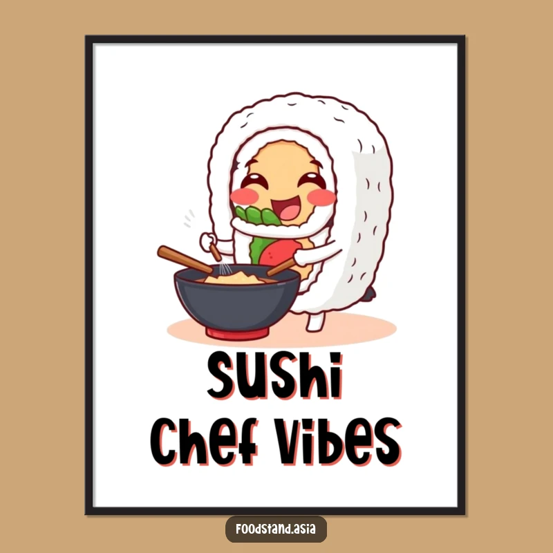 Funny Sushi Roll Wok Digital Print: Deliciously Humorous Art for Your Walls