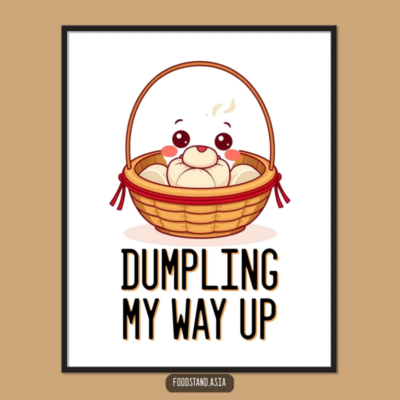 Funny Dim Sum Poster: Beaming Basket Cute Steaming Bun Wall Art Gift