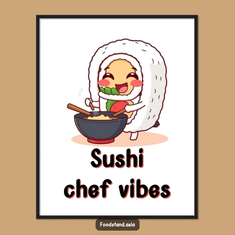 Funny Sushi Roll Wok Poster: Deliciously Humorous Art for Foodies