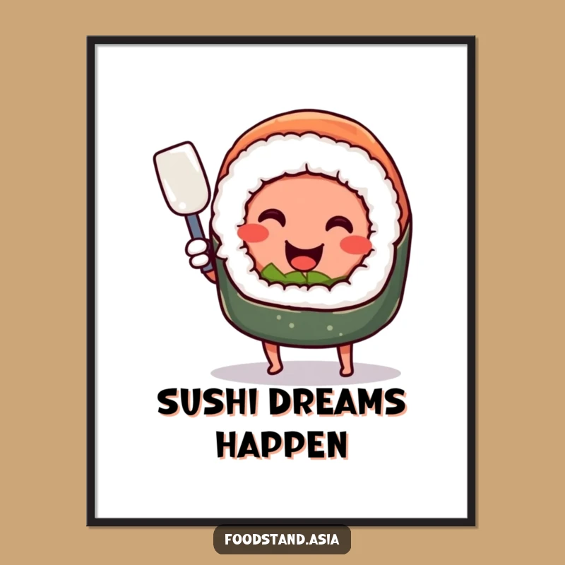 Funny Sushi Spatula Poster: Smiling Chef Wall Art for Foodies