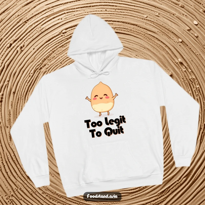 Funny Takoyaki Dance Hoodie depicting a smiling Japanese snack with tiny feet doing a happy jig, perfect for cold days.