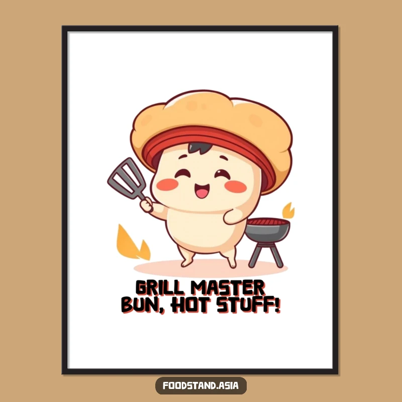 Free Printable Wall Art: Energetic Bao Bun Grill Master for a Humorous Kitchen