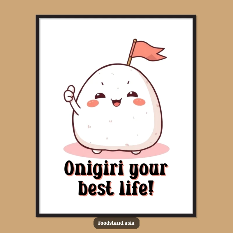 Funny Free Printable Wall Art: Giggling Onigiri Flag Decor, Humorous Downloadable Art Print