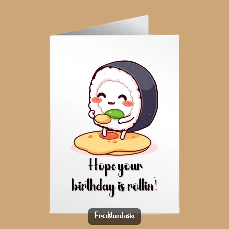 Free Printable Sushi Birthday Card: Funny Sushi Roll Pancake Flip