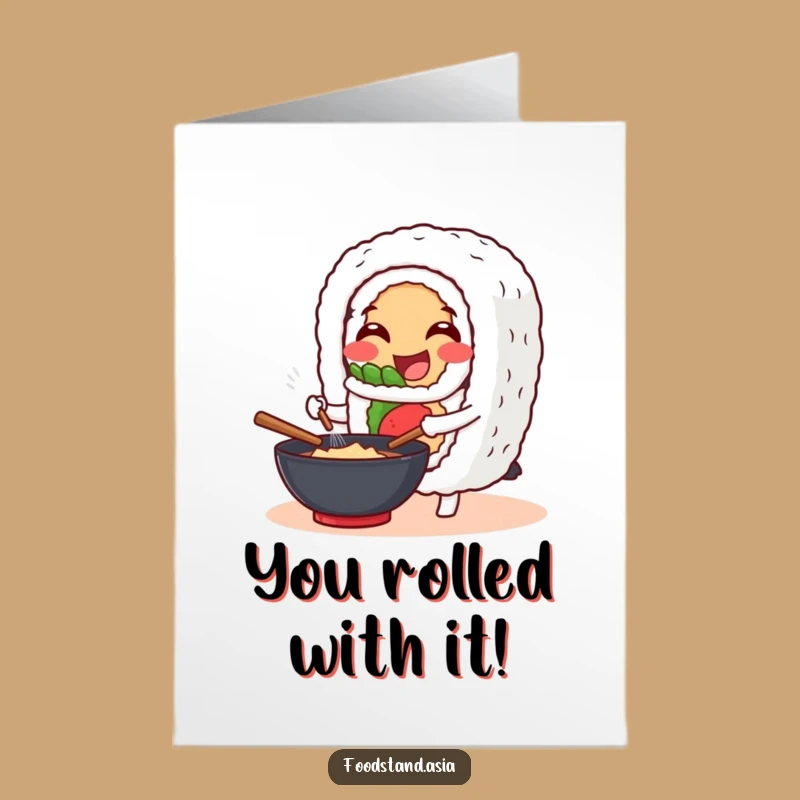 Free Printable Congrats Card: Sushi Roll Wok Stir for Culinary Success!