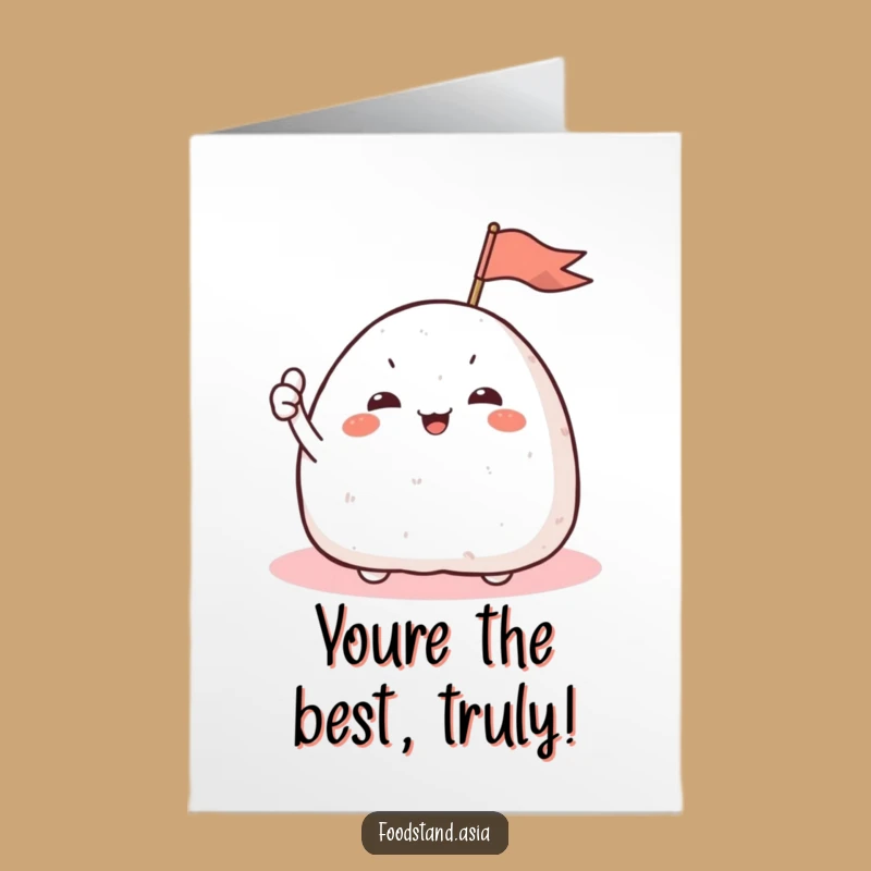 Free Printable Thank You Card: Cheerful Onigiri Flag Waving, Grateful Downloadable Gift