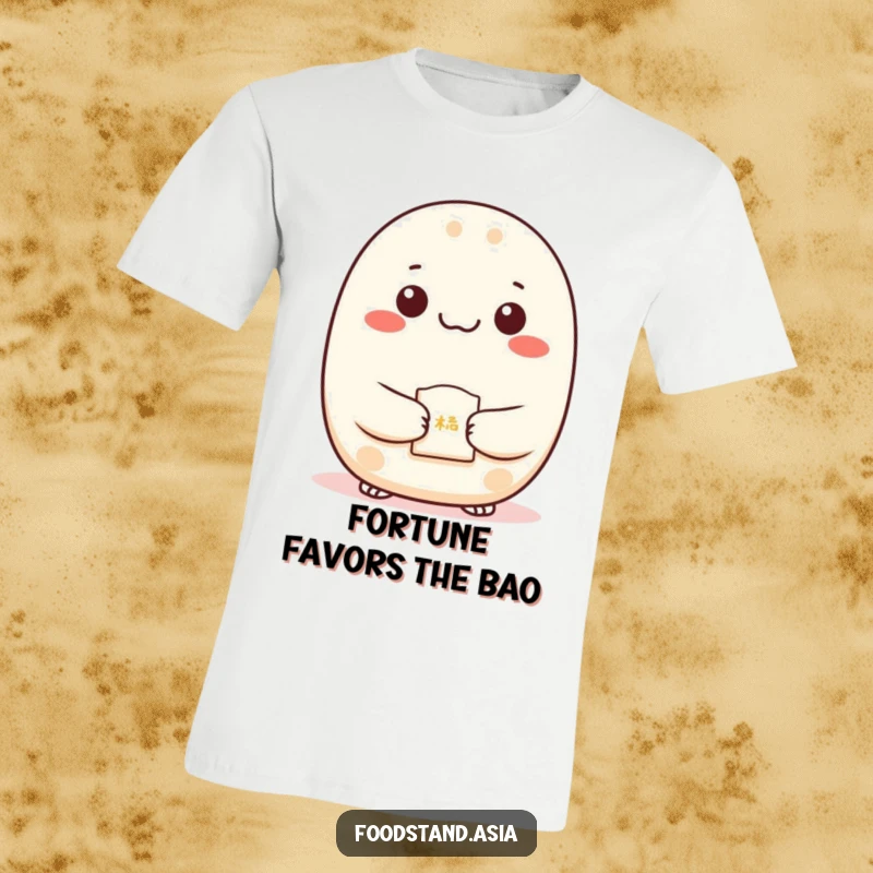 Funny Bao T-Shirt with dots for eyes presenting a fortune cookie, a humorous and adorable graphic tee.