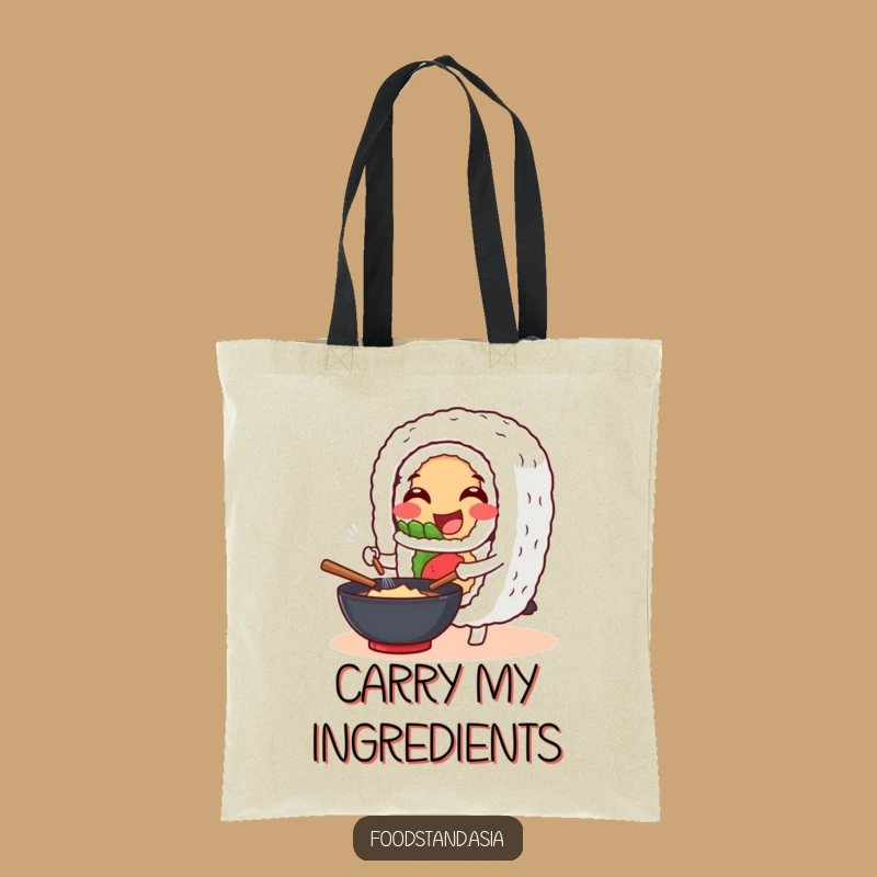 Funny Sushi Roll Wok Tote Bag: Carry Your Groceries with Culinary Humor